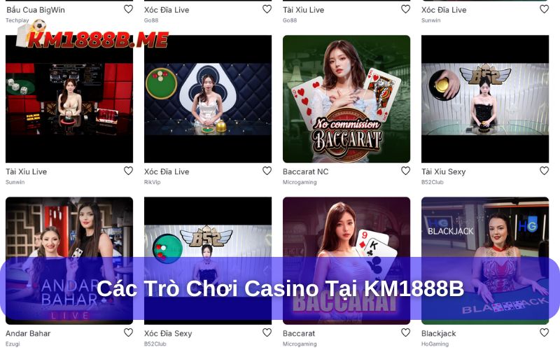 Các thể loại casino hấp dẫn tại Km1888b 