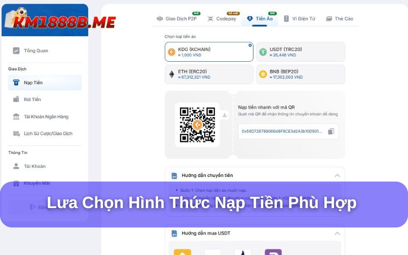 Các hình thức nạp tiền phổ biến tại KM1888B